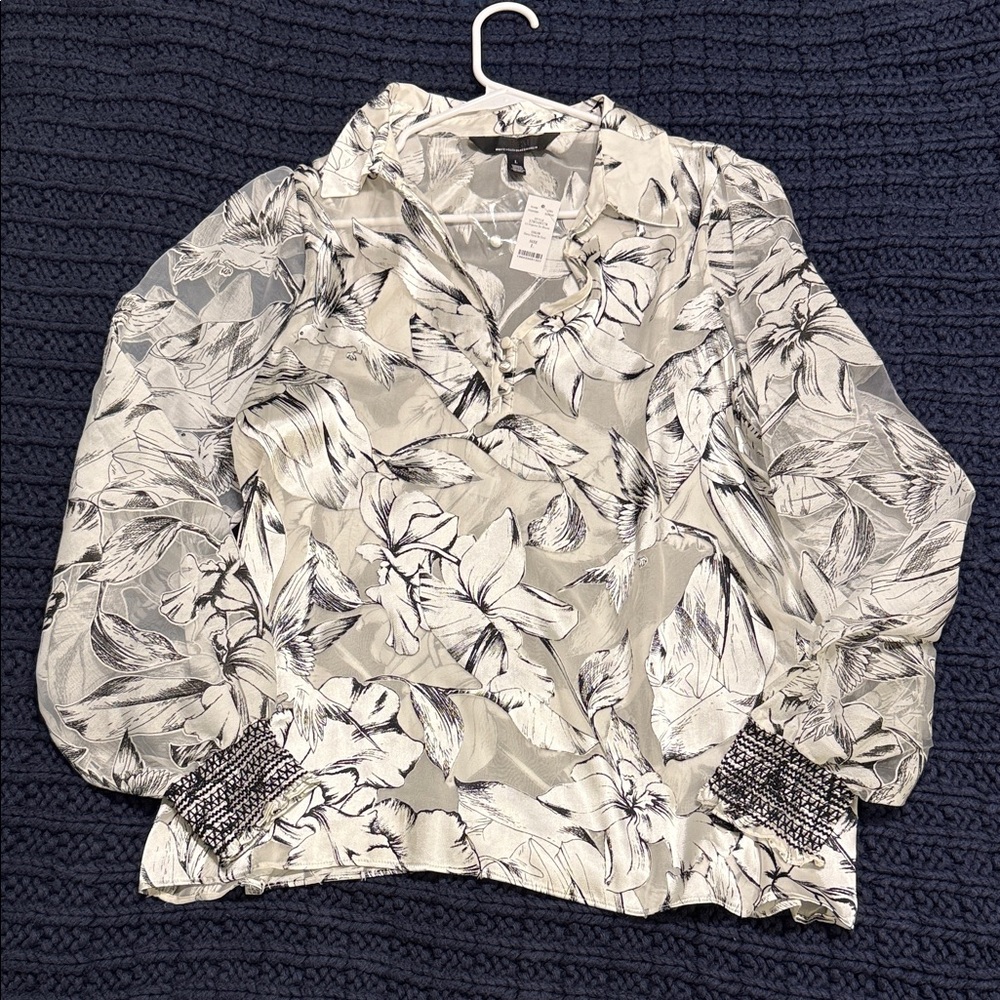 White House Black Market Black and White Floral Blouse